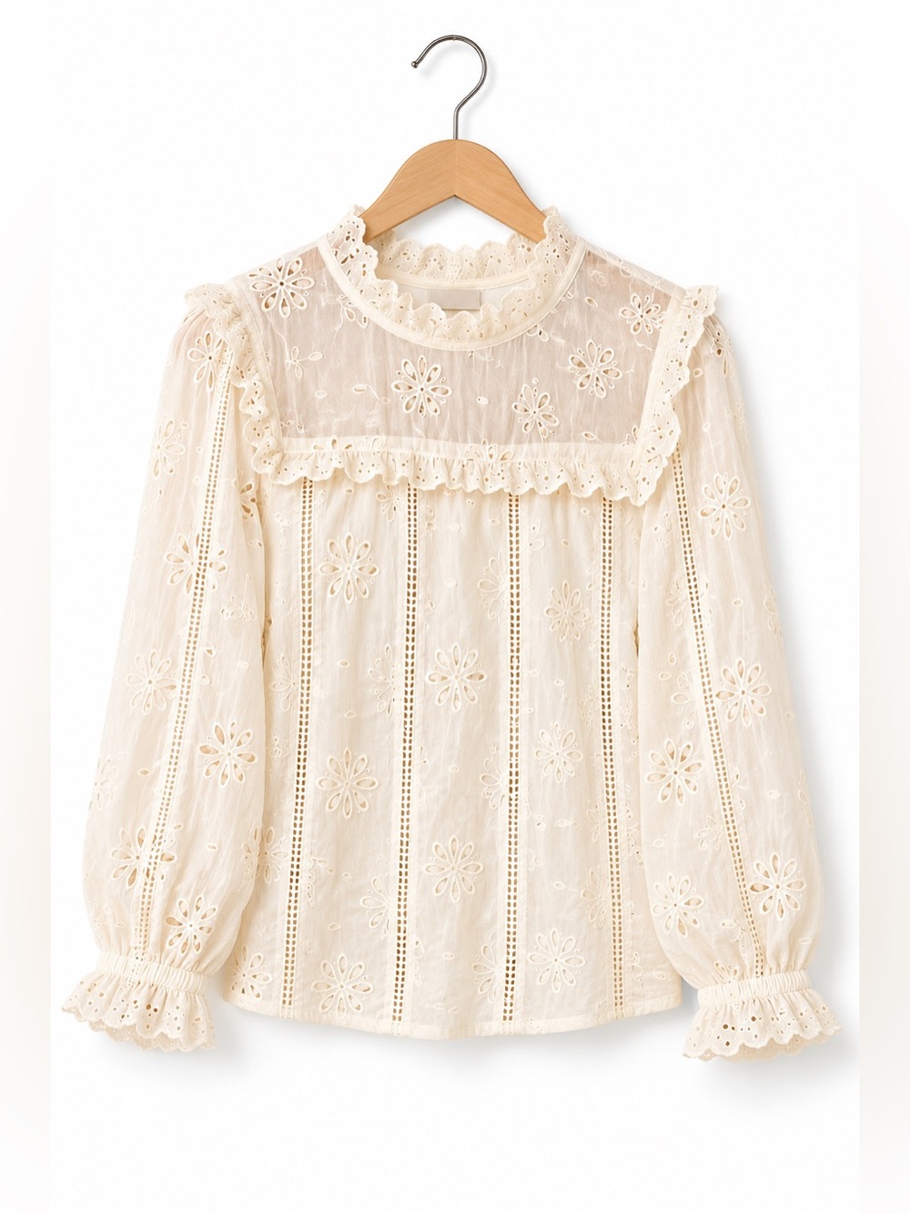 J. Crew Cream Eyelet Ruffle Yoke Blouse